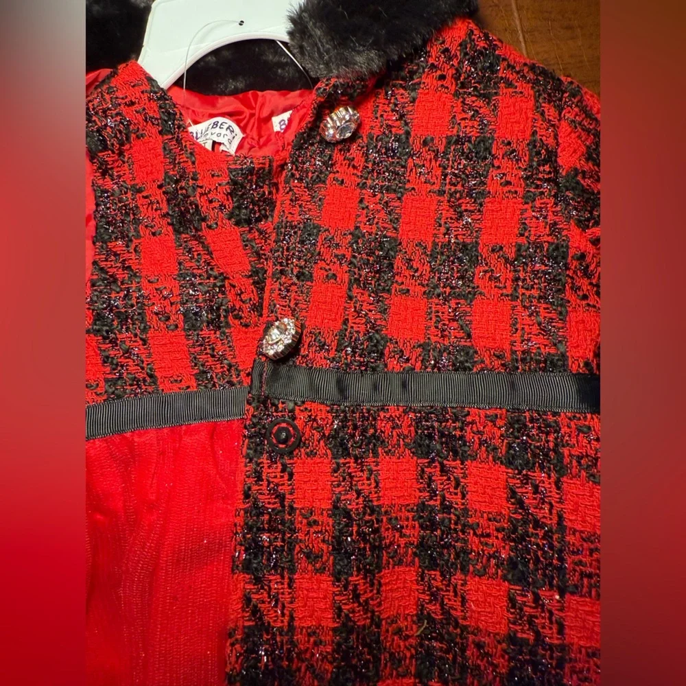 Blueberi Boulevard Red and Black Plaid Girls Cape Coat